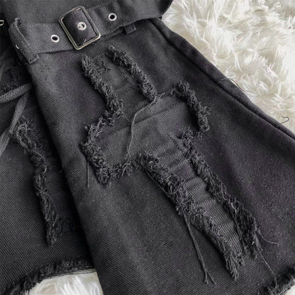 Star Stitch Tie-Neck Denim Flare Leg Warmers