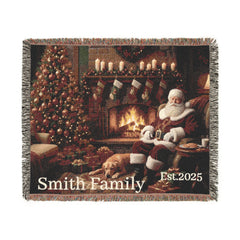 Personalized Christmas Woven Blanket: Heirloom Santa Fireplace Throw