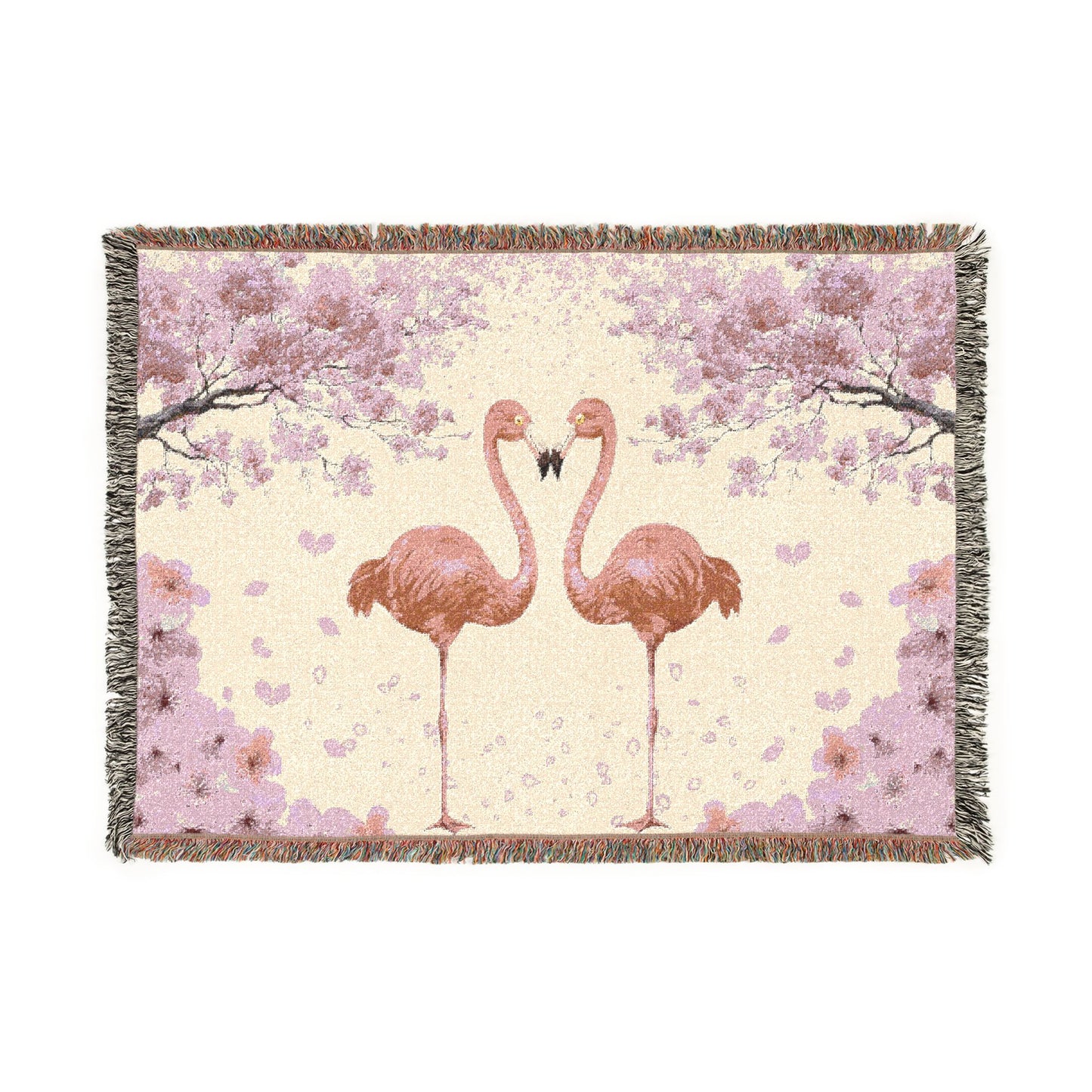 Flamingo Woven Throw Blanket —Pink Cherry Blossom Floral Design