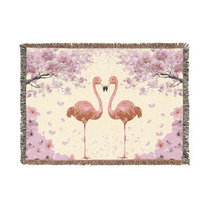 Flamingo Woven Throw Blanket —Pink Cherry Blossom Floral Design