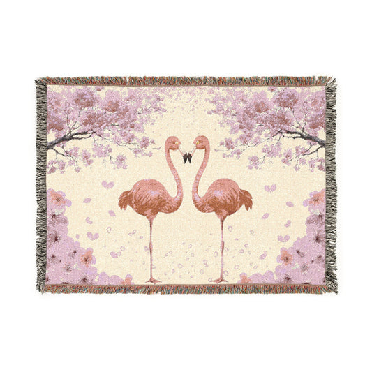 Flamingo Woven Throw Blanket —Pink Cherry Blossom Floral Design