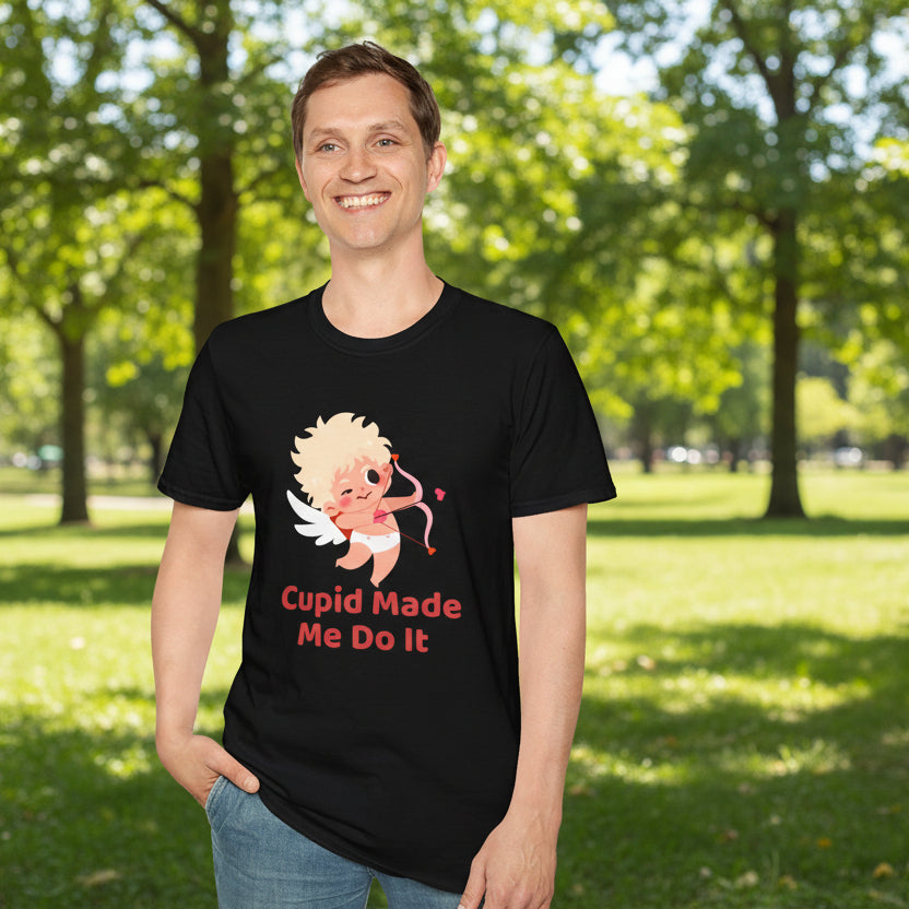 Cupid Made Me Do It T-Shirt – Funny Valentine Cupid Graphic Tee