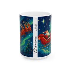 Personalized Santa Sleigh Christmas Mug – Custom Name Holiday Gift