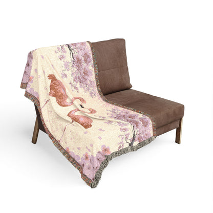Flamingo Woven Throw Blanket —Pink Cherry Blossom Floral Design