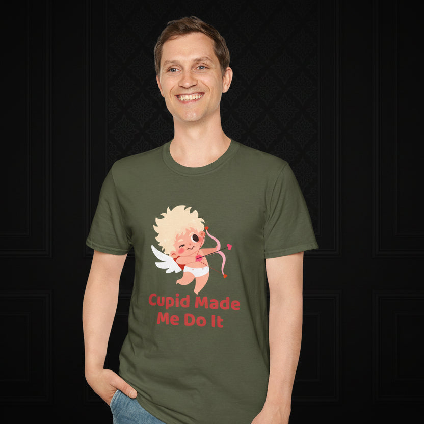Cupid Made Me Do It T-Shirt – Funny Valentine Cupid Graphic Tee