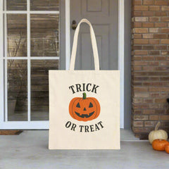 “Halloween Trick-Or-Treat Cotton Canvas Tote | Eco-Friendly Pumpkin Shopper”