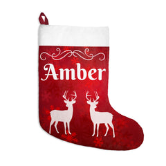 Personalized Red Christmas Stocking with Reindeer Design
