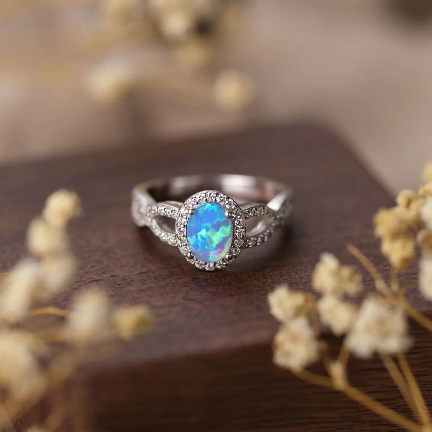 Sterling Silver Opal Teardrop Ring for Her – Elegant Iridescent Gemstone Jewelry