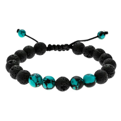 Black Volcanic Stone & Turquoise Beaded Bracelet – 8mm Energy Yoga Bracelet