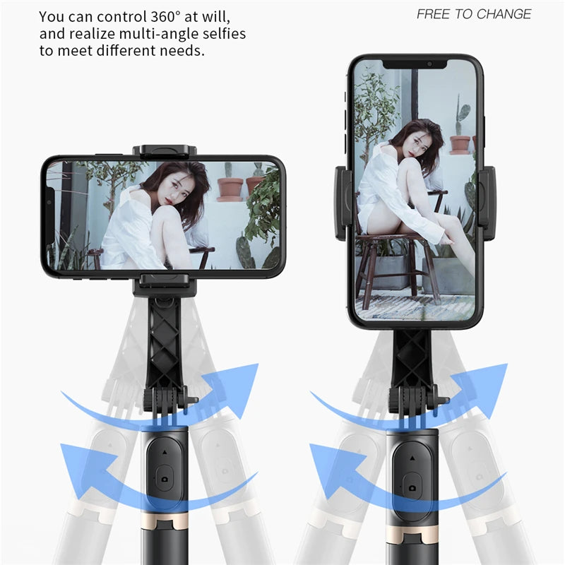 Roreta 2023 Gimbal Stabilizer Selfie Stick – Foldable Wireless Tripod, Bluetooth Shutter, for iOS & Android | UniqSnaz