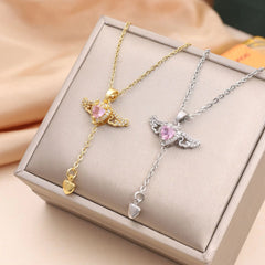 Elegant Heart Wing Tassel Necklace