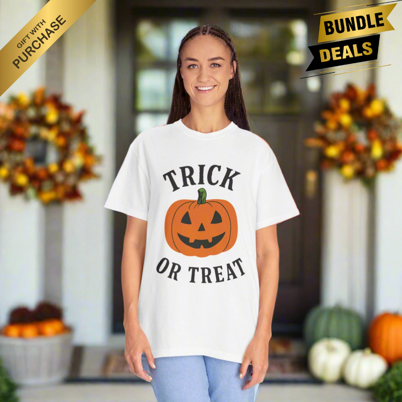 “Halloween Trick-Or-Treat T-Shirt | Pumpkin Graphic Unisex Tee”
