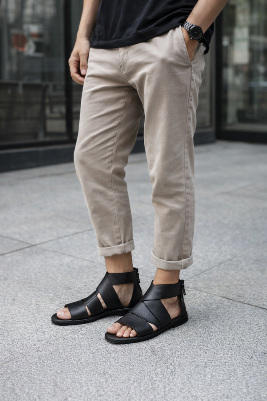 Men’s Korean Style Leather Sandals – Trendy Comfortable Summer Slip-On Sandals