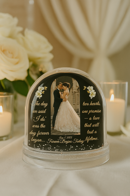 Personalized Wedding Snow Globe – Custom Photo, Quote & Date Keepsake Gift for Couples