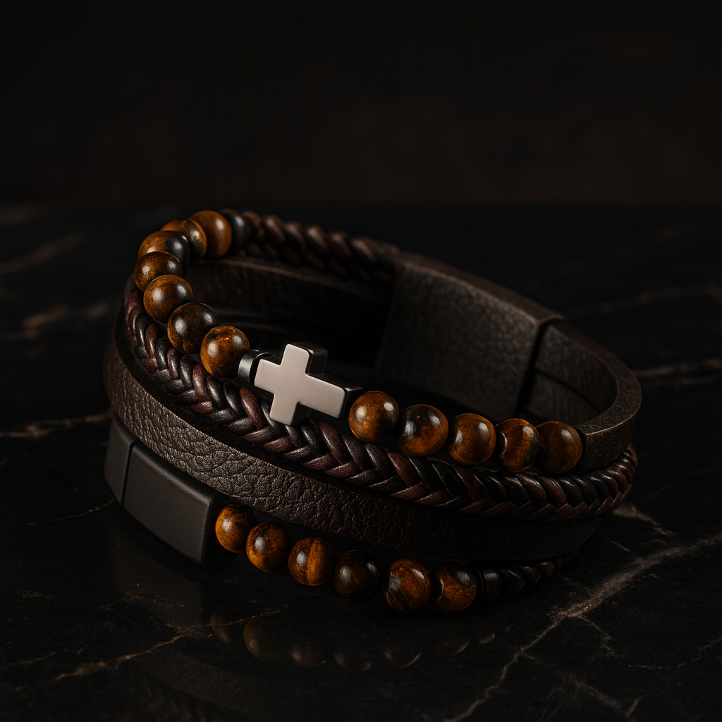 Tiger Eye Cross Charm Bracelet