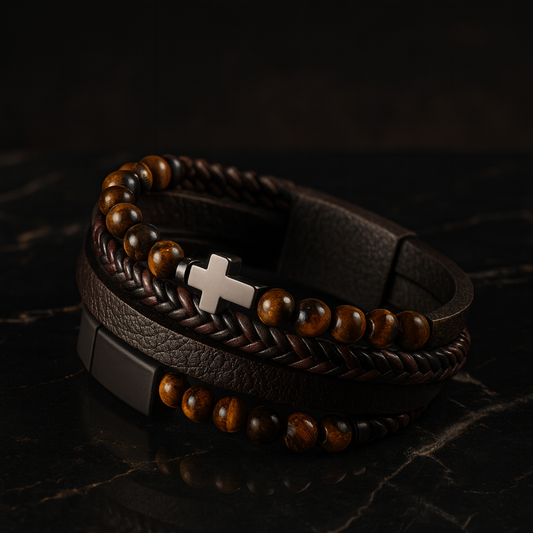 Tiger Eye Cross Charm Bracelet