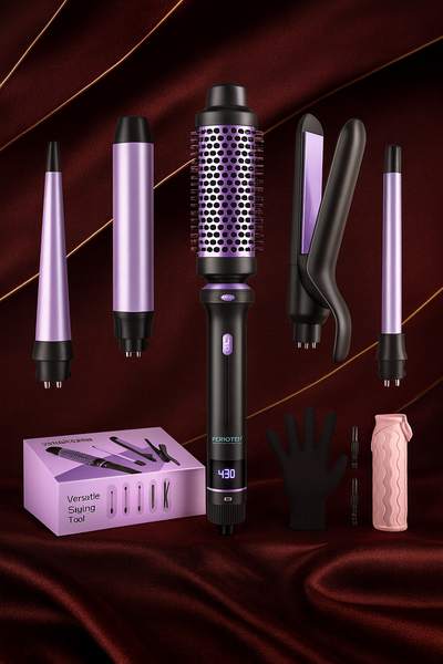 5-in-1 Hairstyling Iron Set with Ceramic Plates and Curling Wands