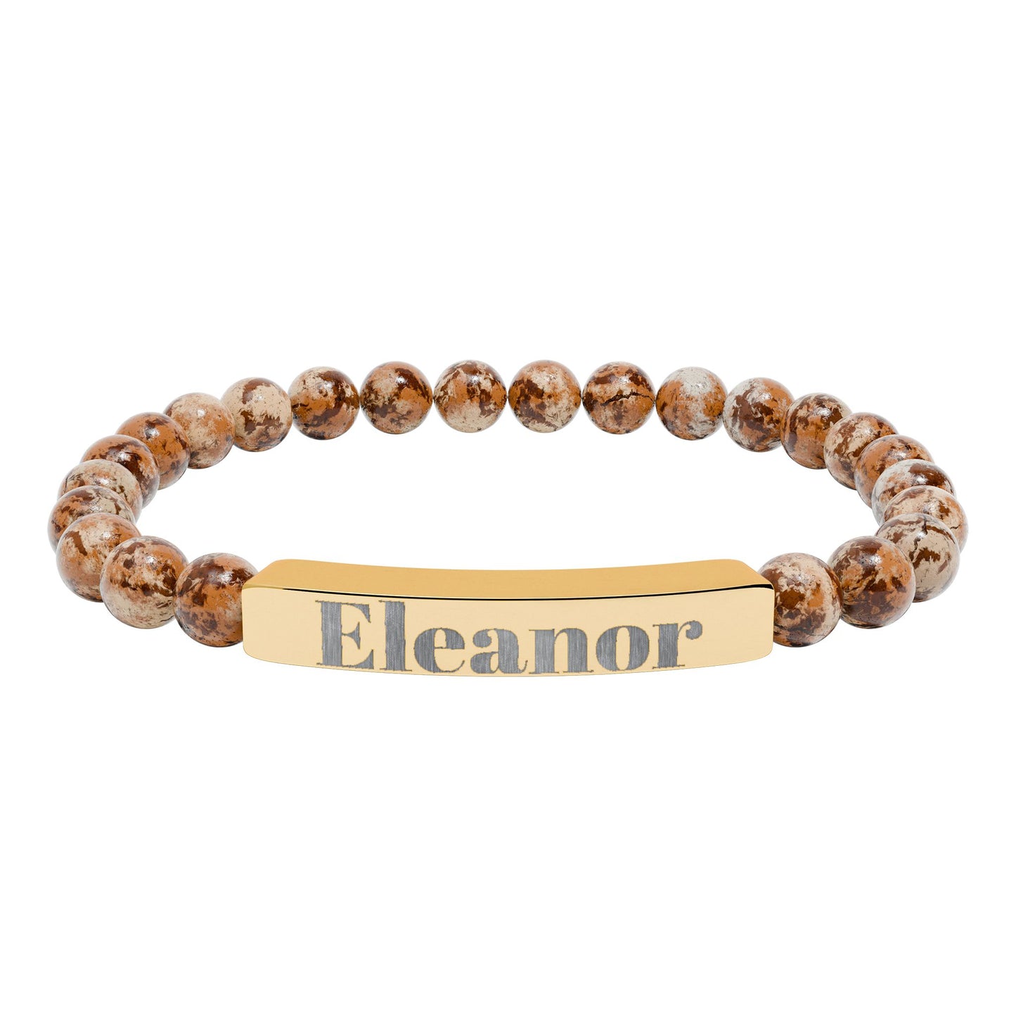 Personalized Stone Bead Bracelet with Custom Engraved Name Bar – Elegant Handmade Gift
