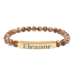 Personalized Stone Bead Bracelet with Custom Engraved Name Bar – Elegant Handmade Gift
