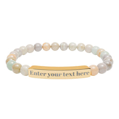 Personalized Stone Bead Bracelet with Custom Engraved Name Bar – Elegant Handmade Gift