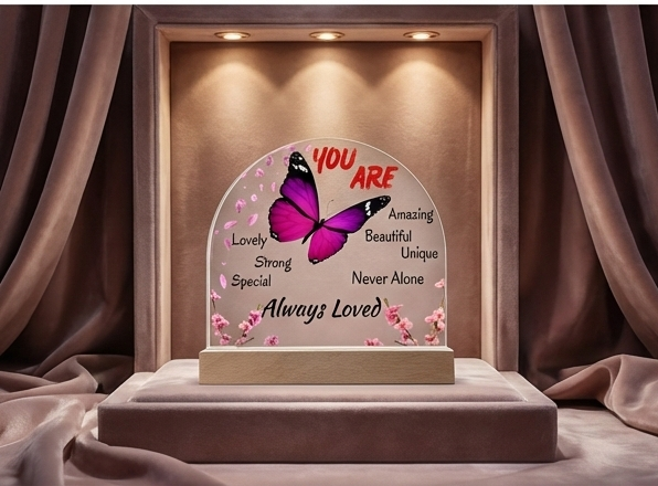 Butterfly Affirmation LED Night Light – “You Are Always Loved” Inspirational Gift
