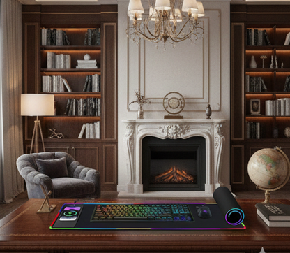 RGB Illuminated Wireless Charging Desk Mat - Non-Slip 12x35.5 Inch