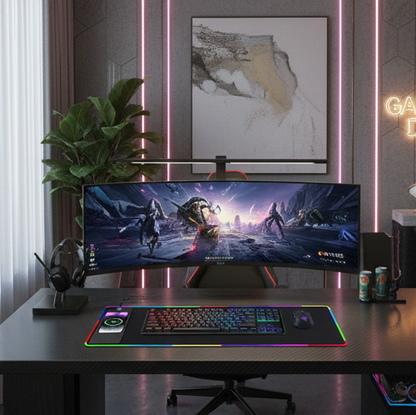 RGB Illuminated Wireless Charging Desk Mat - Non-Slip 12x35.5 Inch