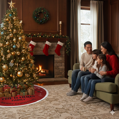 Personalized Santa Sleigh Christmas Tree Skirt – Custom Family Name Holiday Décor