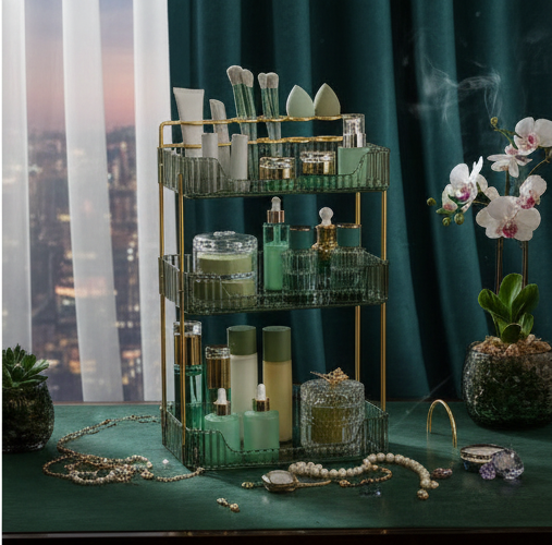 SONGMICS 3-Tier Vanity Organizer with Accessories - Pale Green