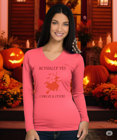 "Actually Yes, I Drive a Stick" – Funny Halloween Witch Shirt for Women
