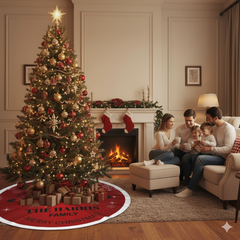 Personalized Santa Sleigh Christmas Tree Skirt – Custom Family Name Holiday Décor