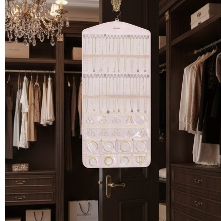 BAGSMART XL Dual-Sided Hanging Jewelry Storage with Metal Hooks - Pink