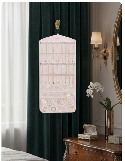 BAGSMART XL Dual-Sided Hanging Jewelry Storage with Metal Hooks - Pink