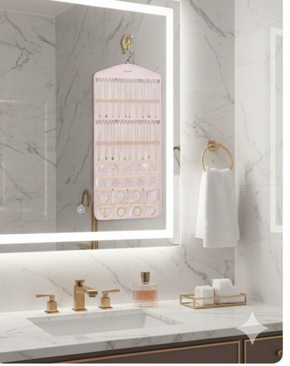 BAGSMART XL Dual-Sided Hanging Jewelry Storage with Metal Hooks - Pink