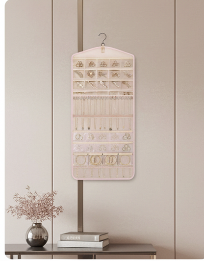 BAGSMART XL Dual-Sided Hanging Jewelry Storage with Metal Hooks - Pink