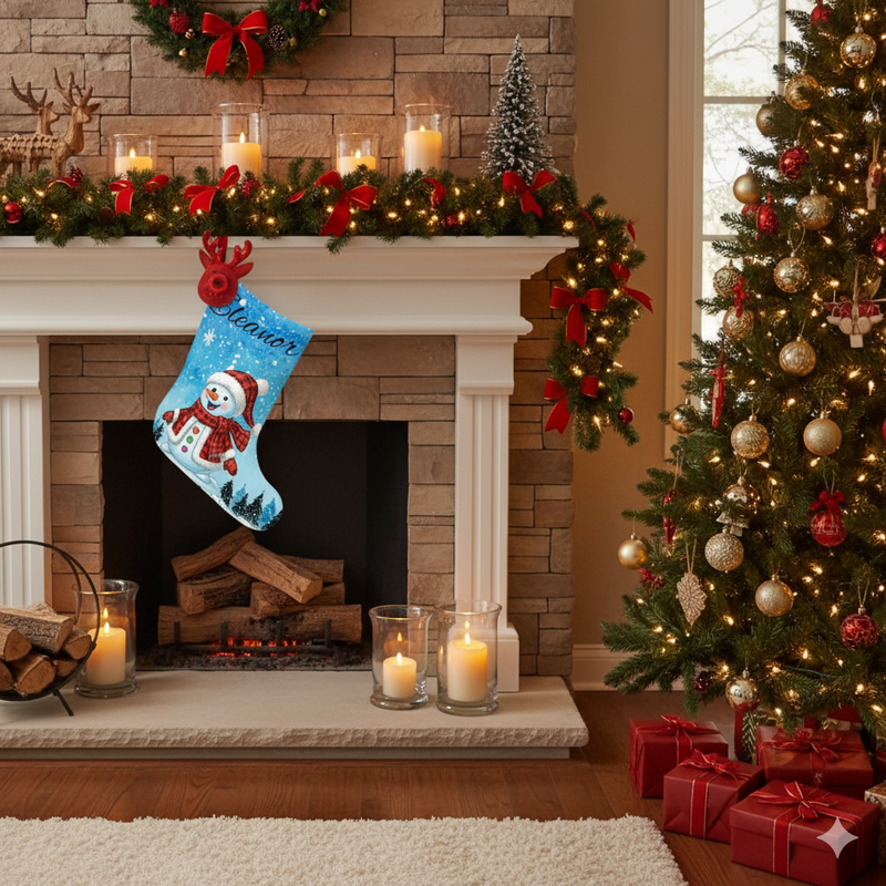 Personalized Snowman Christmas Stocking – Custom Name Holiday Decor