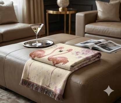 Flamingo Woven Throw Blanket —Pink Cherry Blossom Floral Design