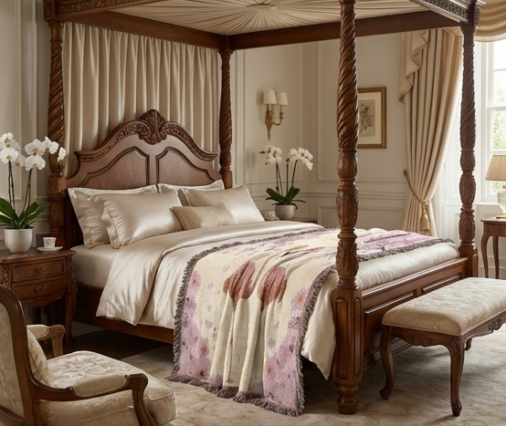 Flamingo Woven Throw Blanket —Pink Cherry Blossom Floral Design