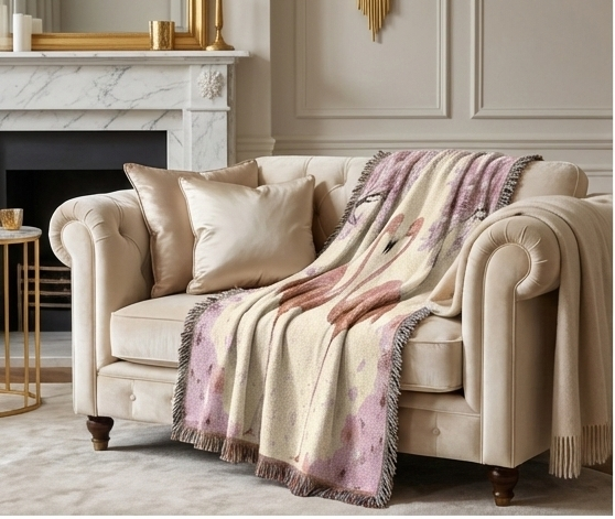 Flamingo Woven Throw Blanket —Pink Cherry Blossom Floral Design
