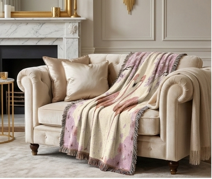 Flamingo Woven Throw Blanket —Pink Cherry Blossom Floral Design