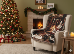 Personalized Christmas Woven Blanket: Heirloom Santa Fireplace Throw