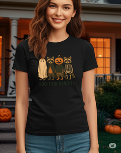 “Boo-tiful Bandits Raccoon Tee – Cute Halloween Graphic T-Shirt”