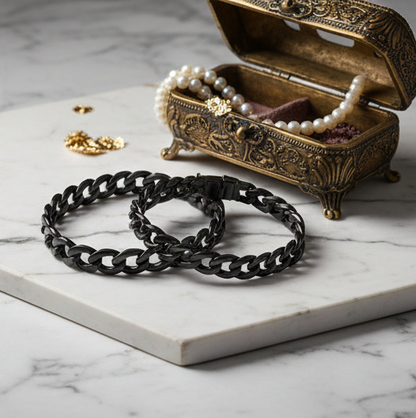 Stainless Sleek Cuban Bracelets Pair for Men and Women