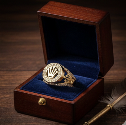 Rose Gold Crown Ring with Diamond Inlay Luxury Design