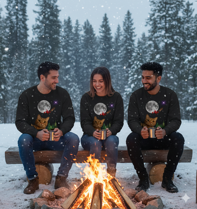 Cat Selfie with Santa Christmas Sweatshirt – Funny Cat Lover Holiday Sweater | Festive Moonlight Christmas Cat Shirt