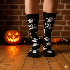 Boo Crew Socks – Cozy Ghost Halloween Crew-Length Socks