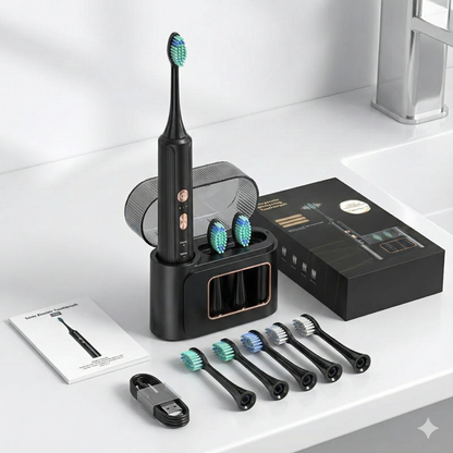 ADA-Certified AquaSonic Electric Toothbrush – Black Series, 4 Modes, Smart Timer, 8 Replacement Heads