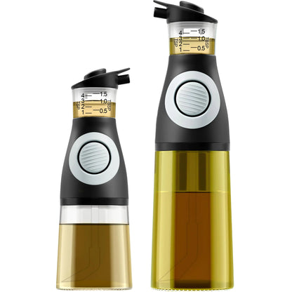 Belwares Precision Pour Oil & Vinegar Set - No-Drip Glass Dispensers with Measuring Cup