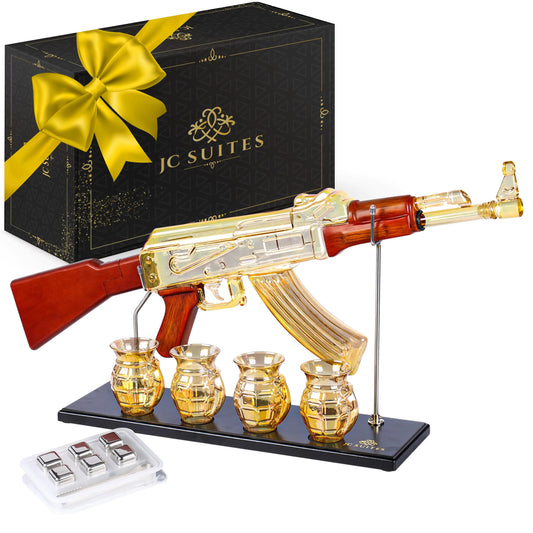 Deluxe Gold AK47 Spirit Decanter and Grenade Glass Set
