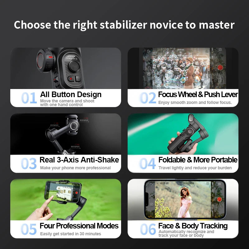 AOCHUAN 3-Axis Handheld Gimbal Stabilizer for Smartphone – Face Tracking, Fill Light, Vlog Smart XE | UniqSnaz